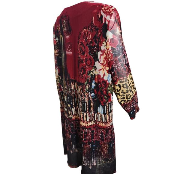 Caleaas Womens Plus Size 3X Red Long Sleeve Midi Dress Grommets & Jewel Neckline - Picture 10 of 12